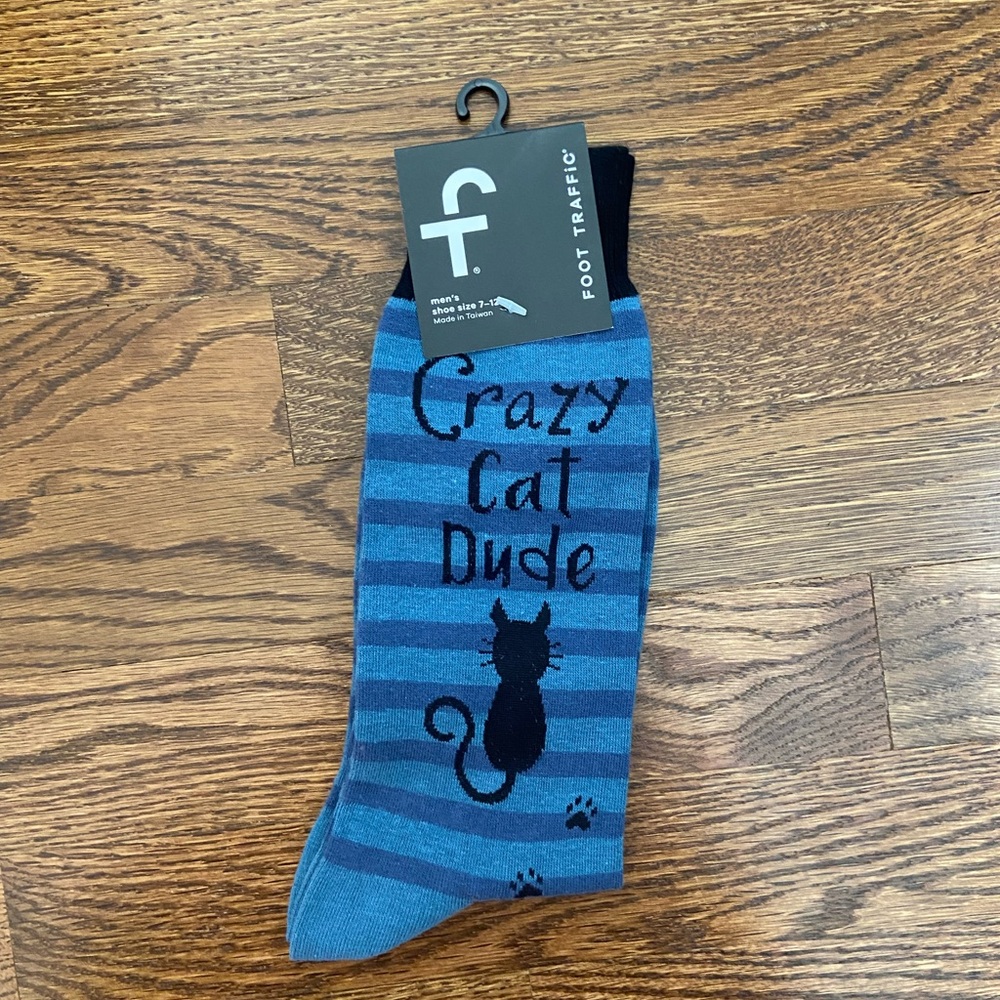 Foot Traffic Blue Crazy Cat Dude Socks